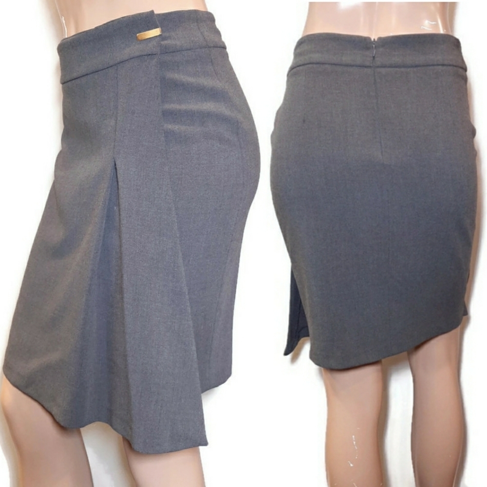 💠FEMME DE CARRIERE Wrap Pleated Pencil Skirt A-Line Gray
